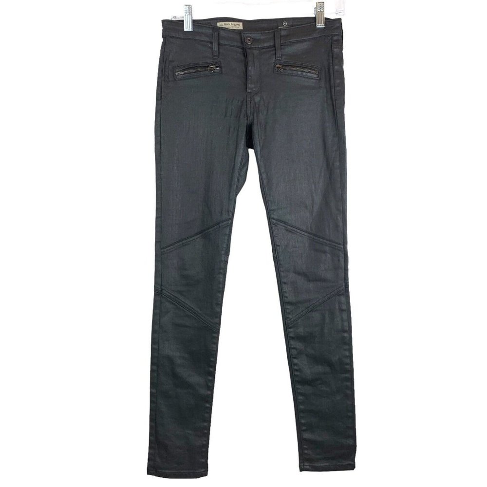 AG Adriano Goldschmied Moto Legging Black. Coated Size 26. Ankle Zippers Stretch